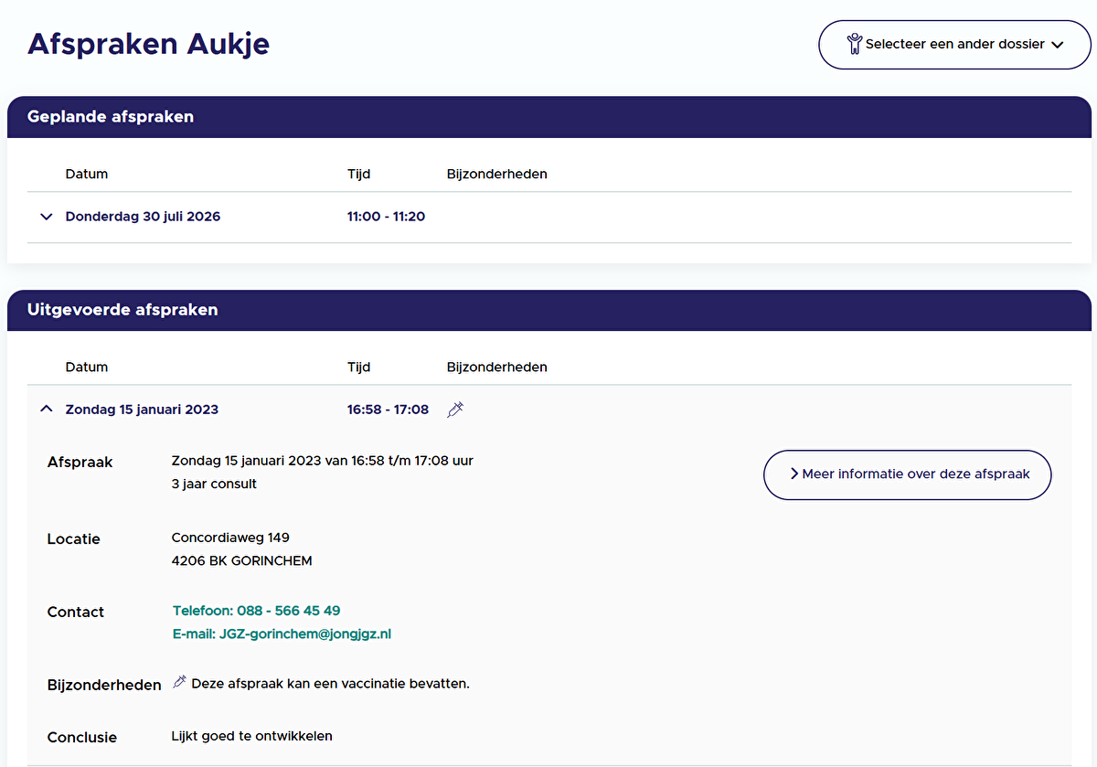 Jong HGZ webportaal - afspraken