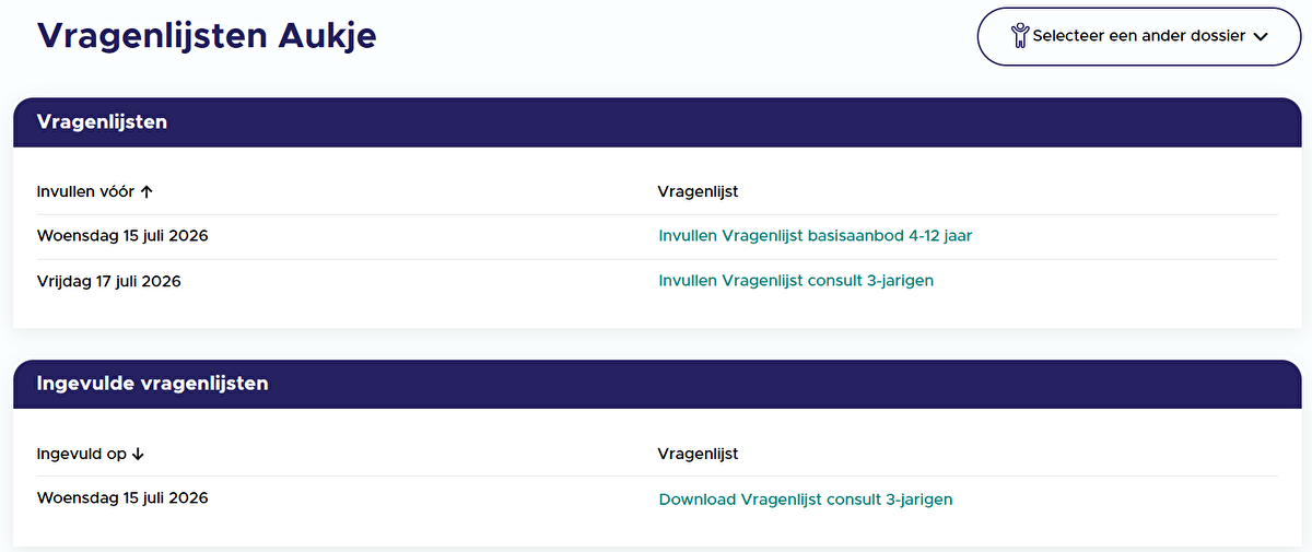Webportaal Jong JGZ - vragenlijsten invullen